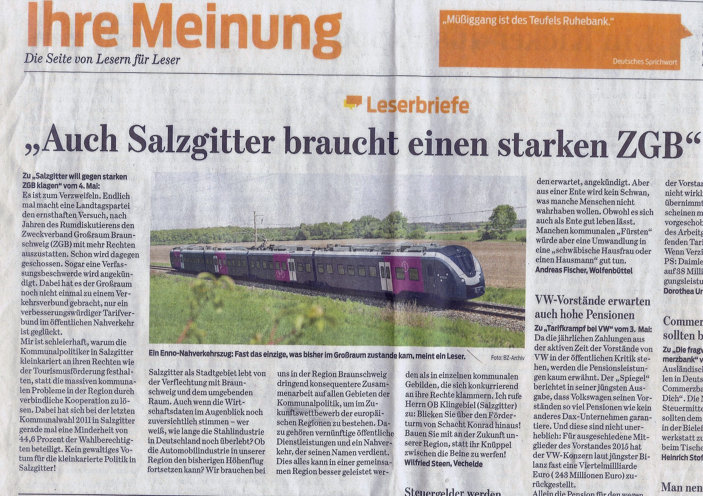 Mein Leserbrief in der Braunschweiger Zeitung am 7. Mai 2016